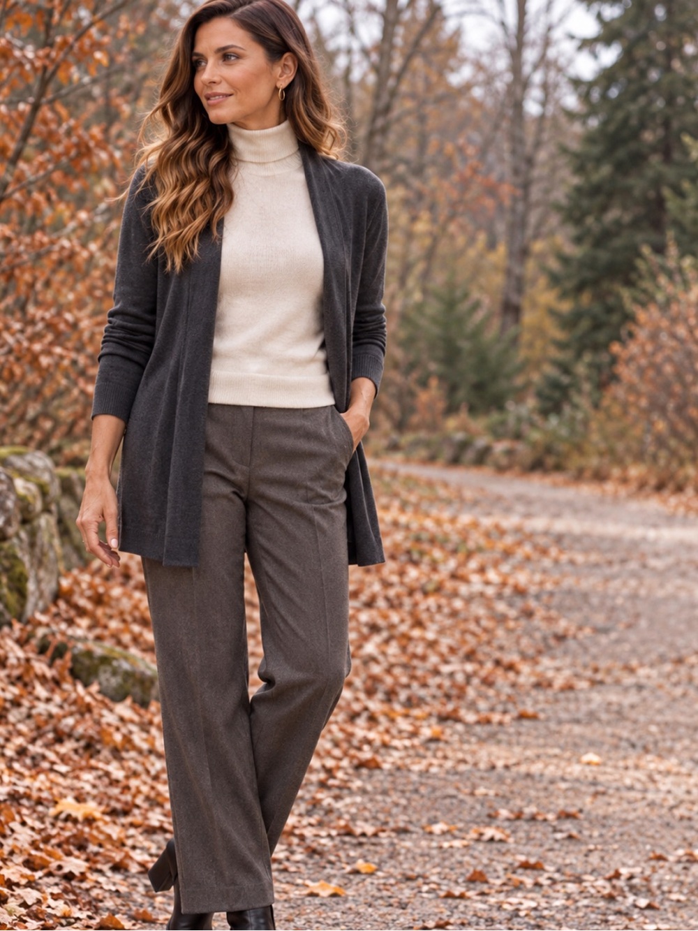 100% Cashmere Cozy Knit Open Sweater - Gray